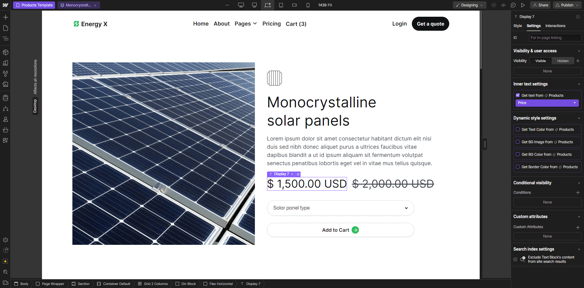 Energy X - Webflow Template And UI Kit Ecommerce Page