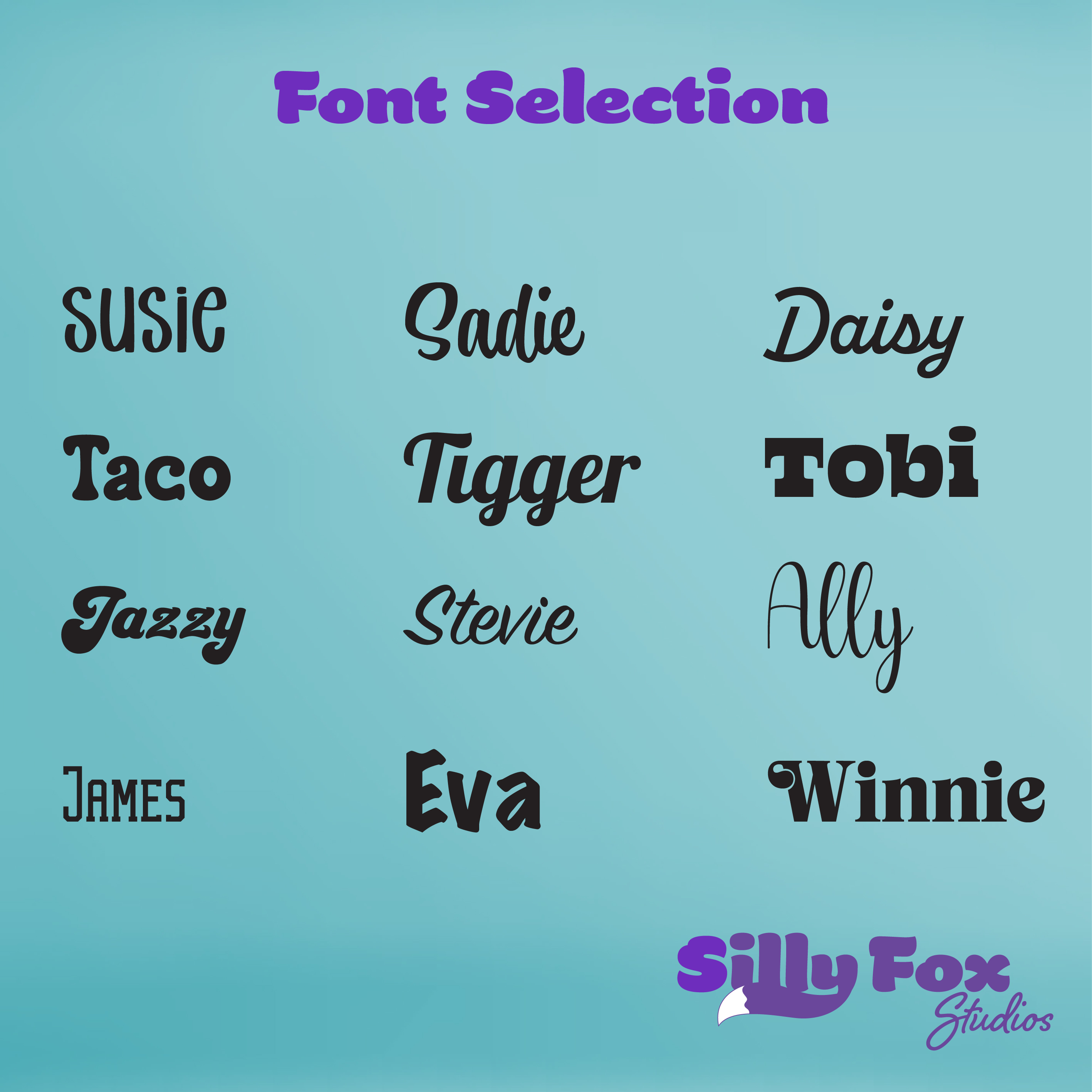 An example of font styles to choose from.