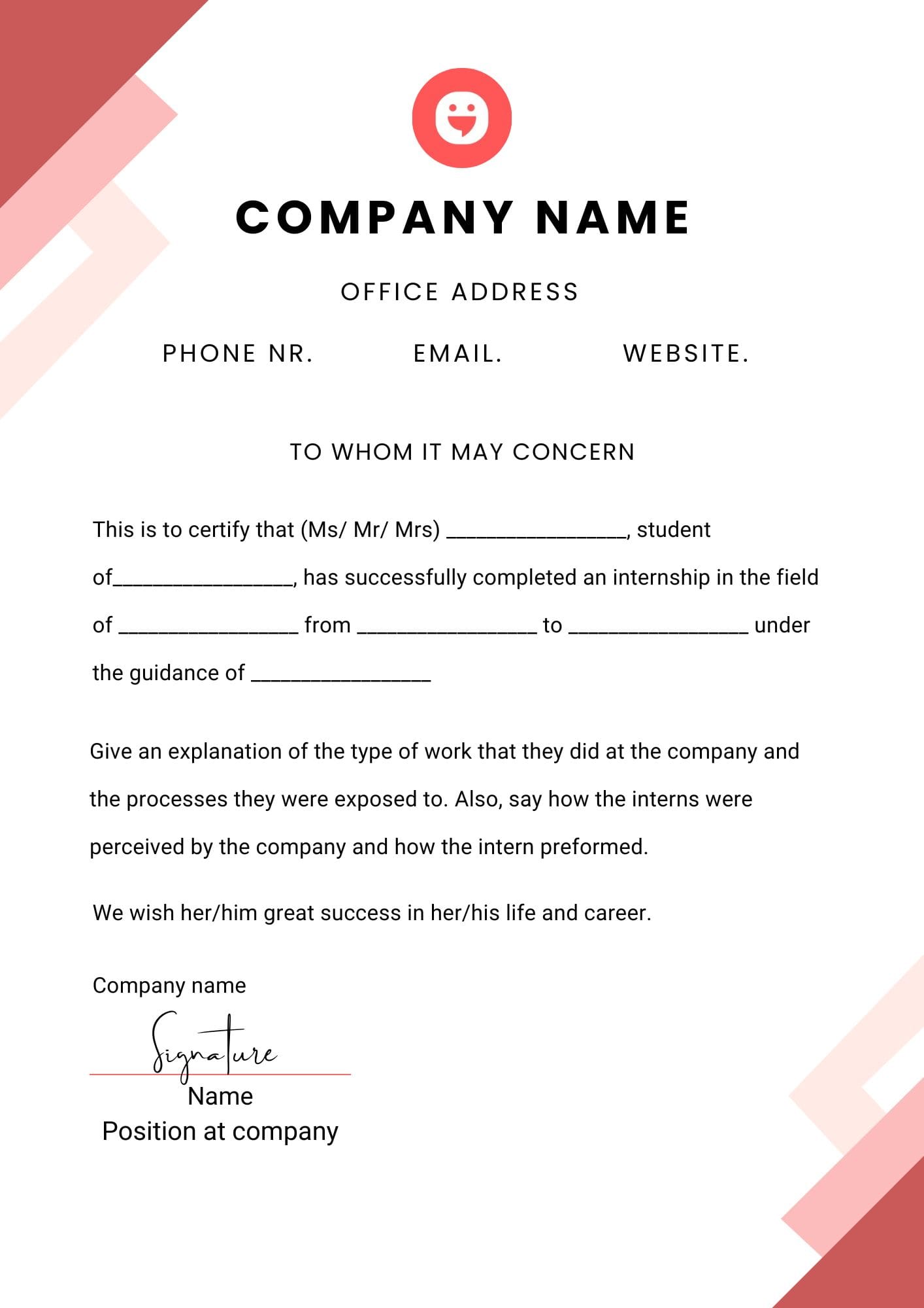 Give out an Internship Certificate