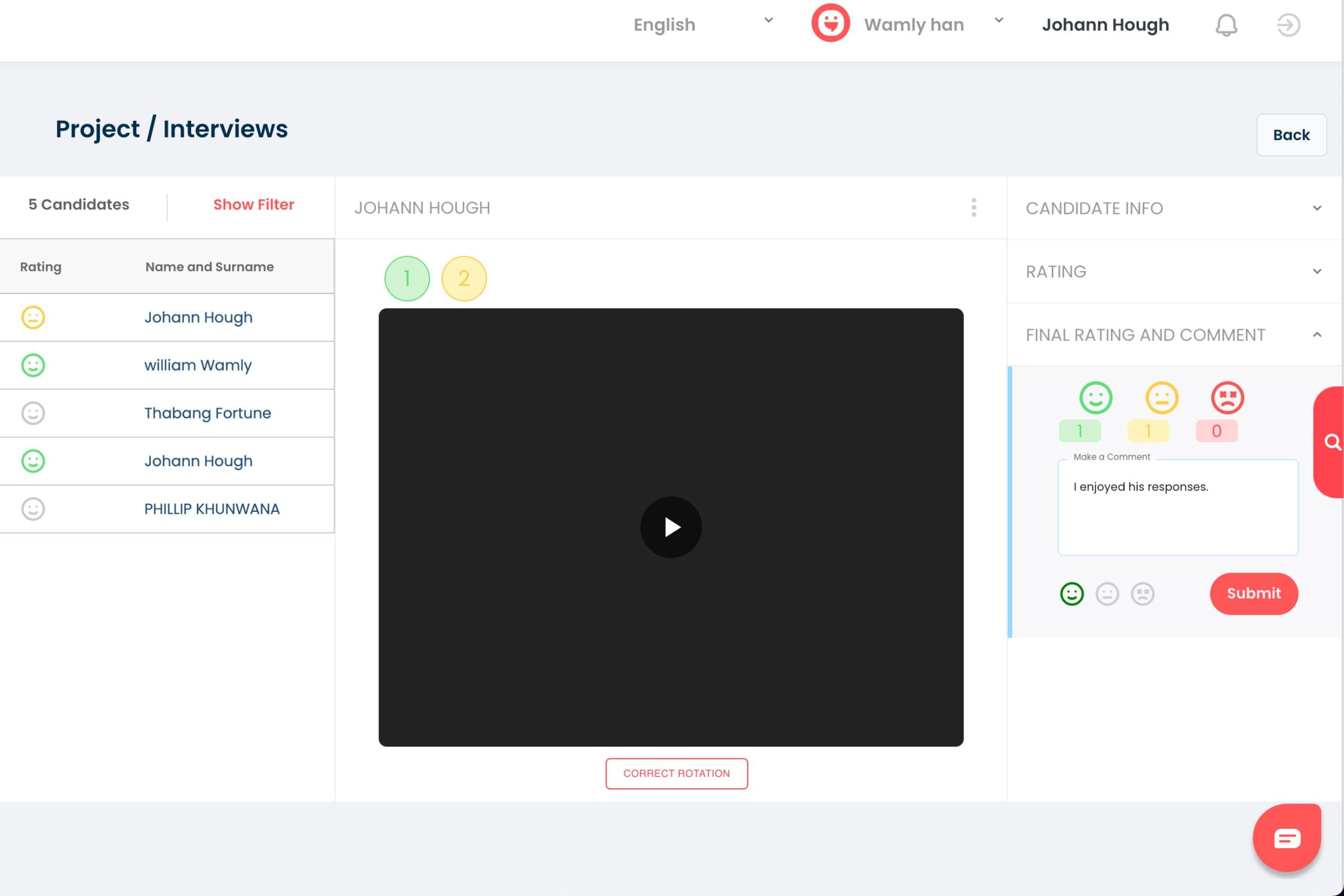 Raters can Comment and Score Candidates
