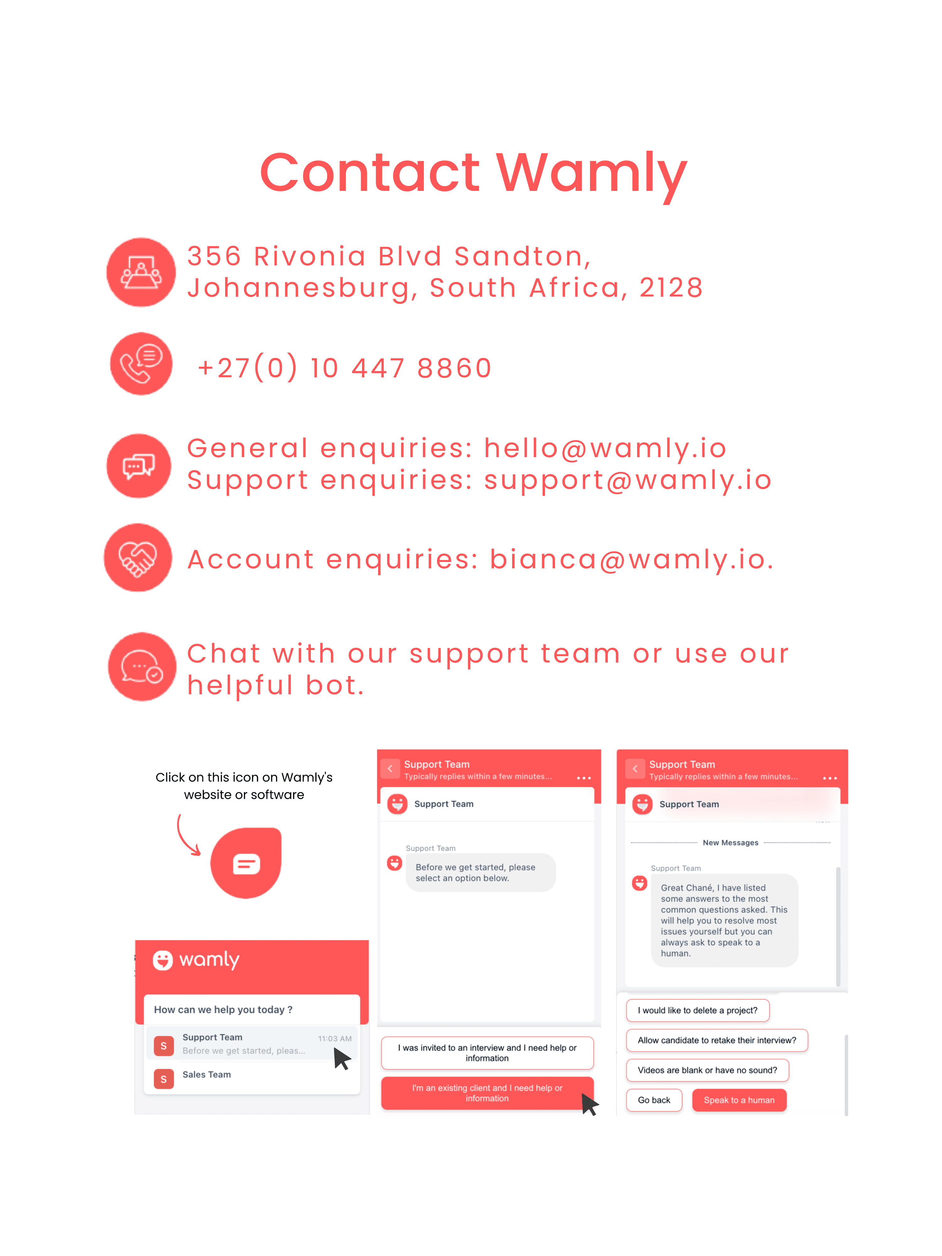 benefits of wamly's interview software- Contact information for Wamly