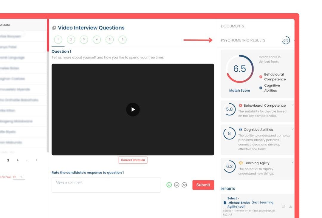 Wamly's Built-in psychometric assessmentsDisplayed on the digital candidate profile.