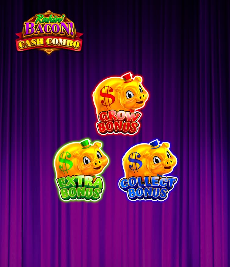 Rakin' Bacon Cash Combo AGS slot game with bonus piggy bank icons