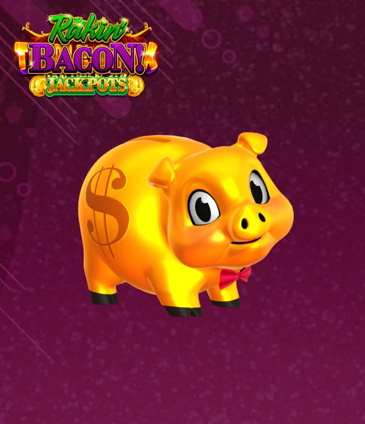 Golden piggy bank with dollar sign for Rakin' Bacon AGS jackpots game