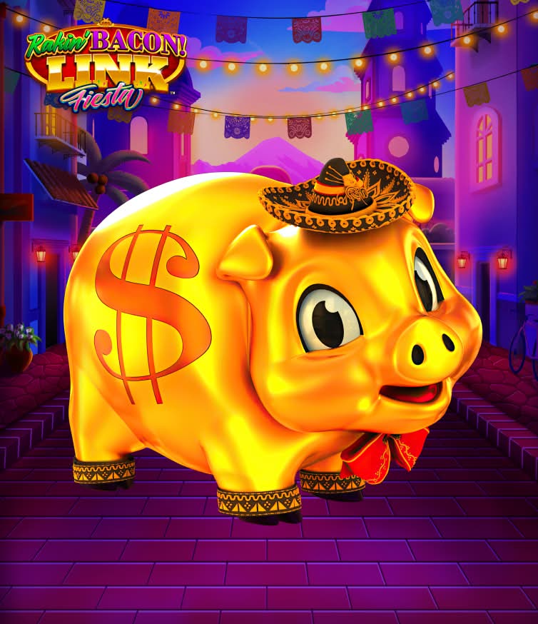 Golden piggy bank with sombrero in festive AGS Bacon Link Fiesta game