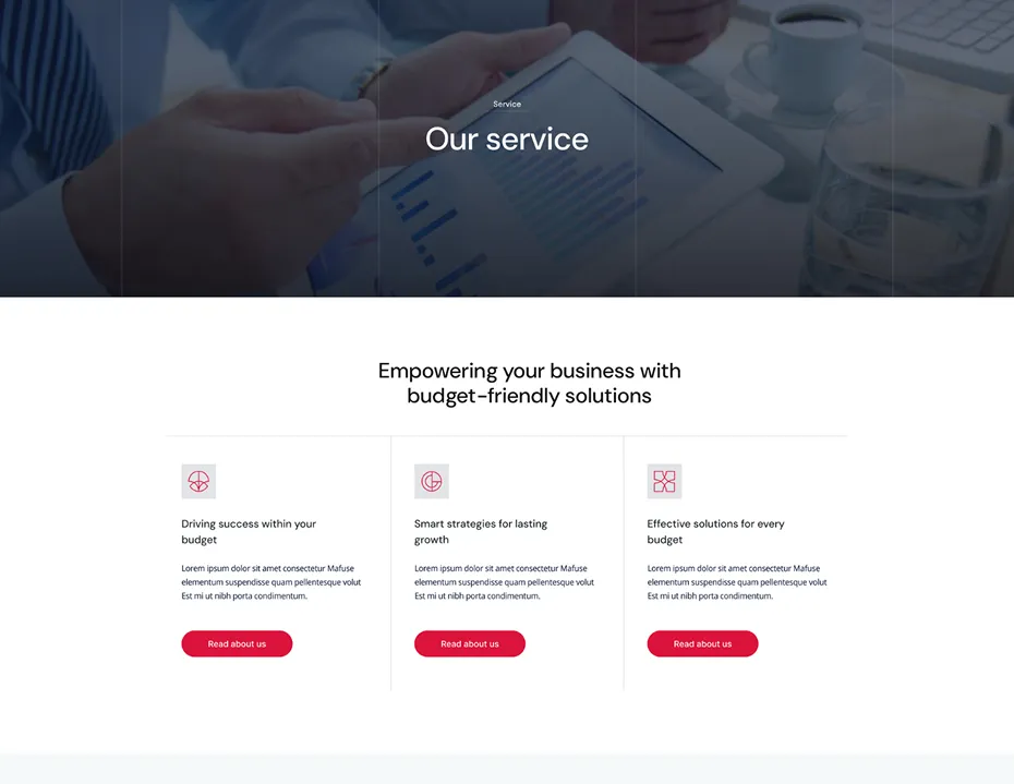 Business professionals reviewing data on a tablet with coffee and water on the table.