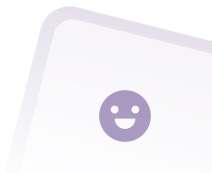 White surface with rounded purple border and a purple-grey smiley face emoji.