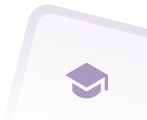 White surface, purple outline, with a light purple graduation cap icon.