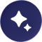 A circular icon with a dark blue background featuring two white sparkles or stars, symbolizing magic or a highlight effect.
