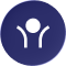 Flexibility icon: person with raised arms on purple circle