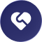 Trust icon: interlocking heart on purple circle