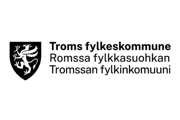 Troms fylkeskommune bilingual black wordmark with griffin shield