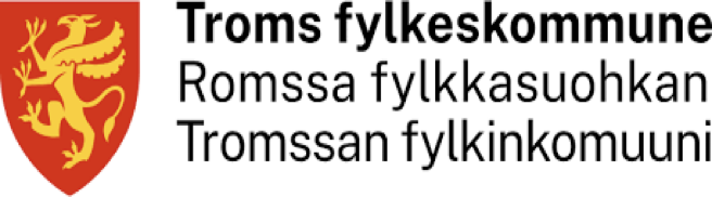 Troms fylkeskommune logo with red shield and golden griffin