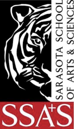 Logo for Sarasota School of Arts & Sciences featuring a tiger, and 'SSA+S'.