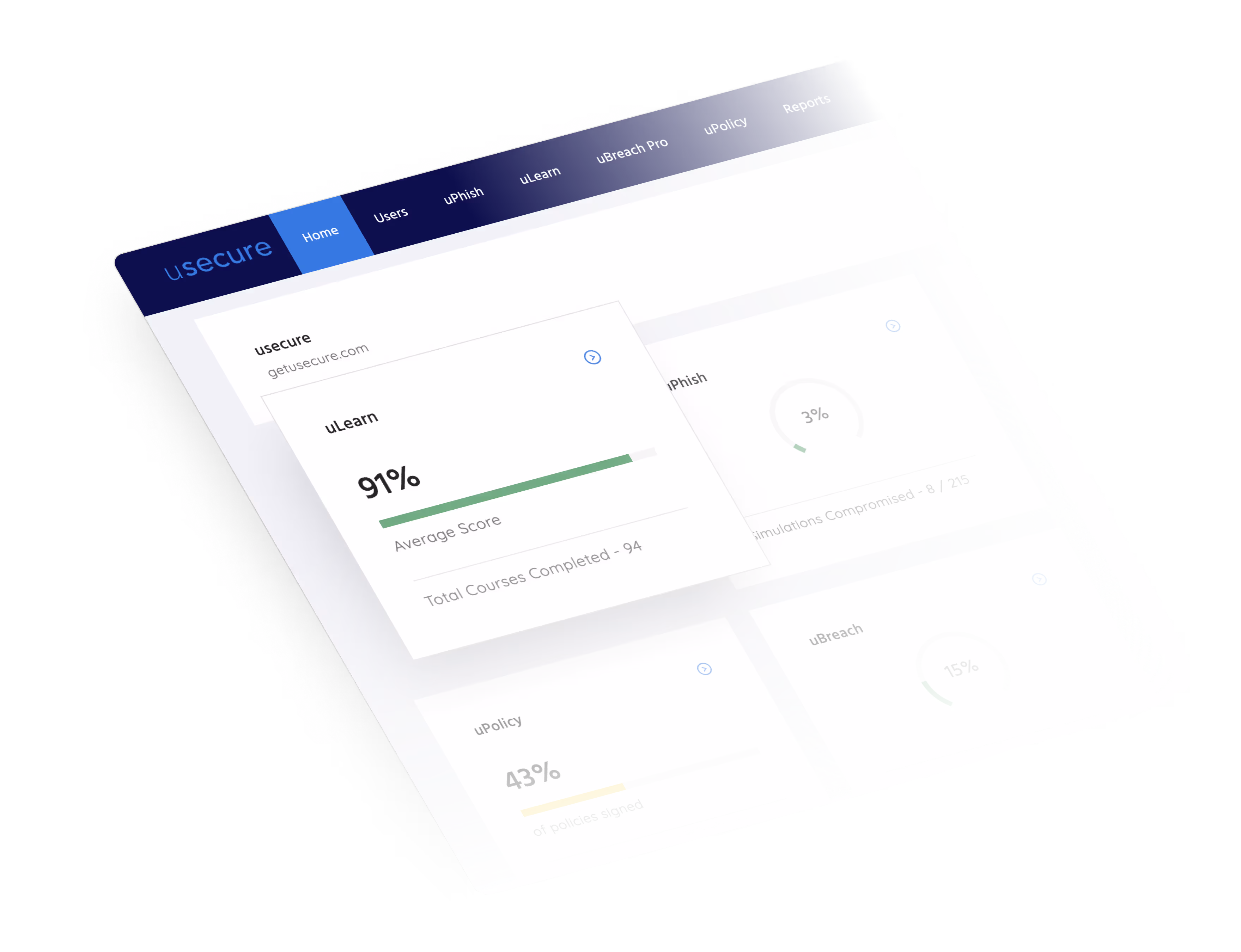 Screenshot showing usecure's dashboard UI