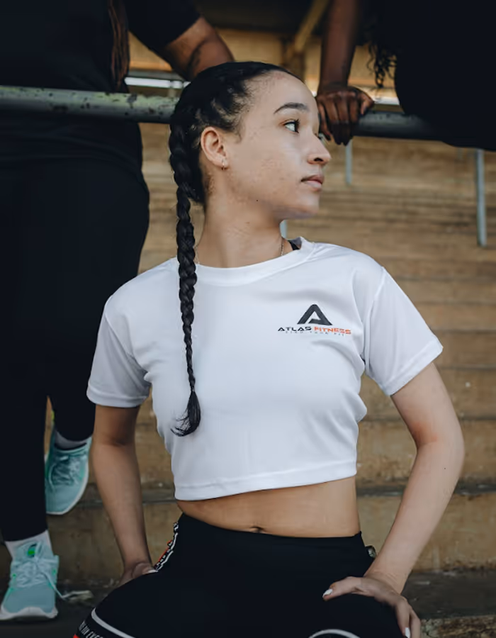 White atlas fitness crop top.