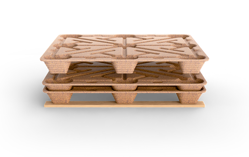 Nestable TGR biobased transport pallets stacked to save space