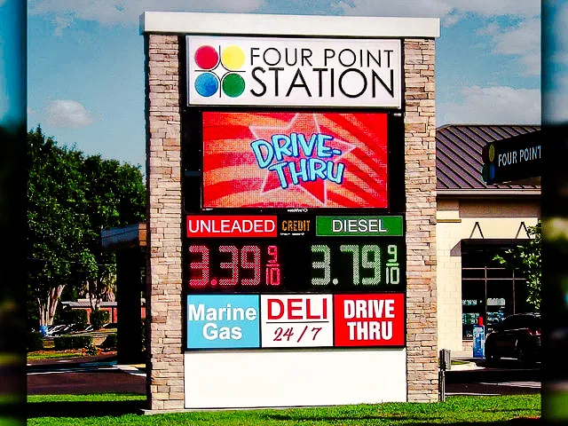 Commercial Exterior Sign with Drive Thru Deli, Gas Prices, and Awnings