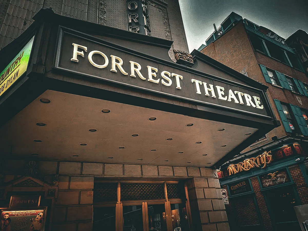Commercial Exterior Signs: Forrest Theatre with Dramatic Urban Awnings