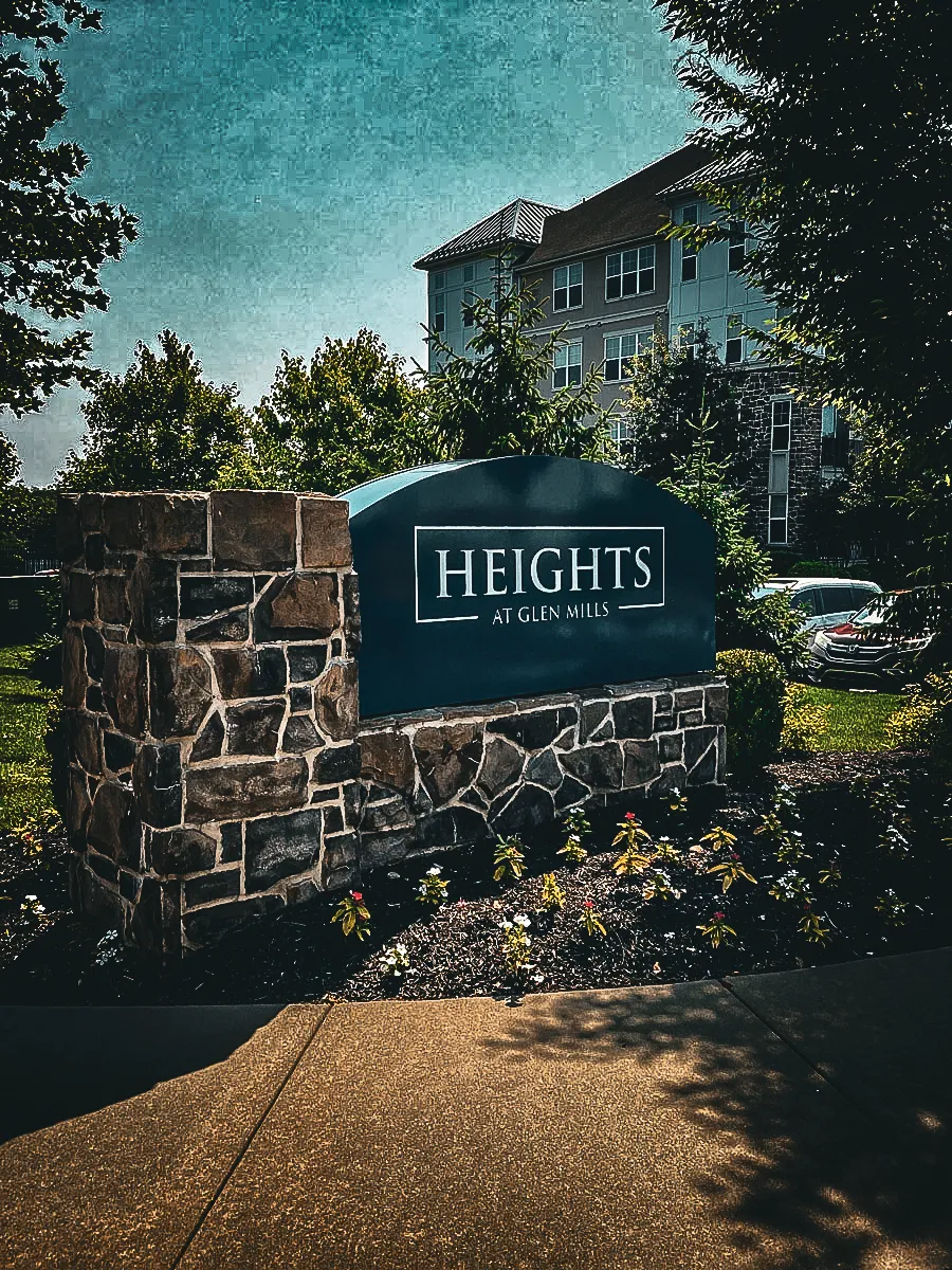 Commercial Exterior Signs for Heights at Glen Mills with Residential Shades Awnings