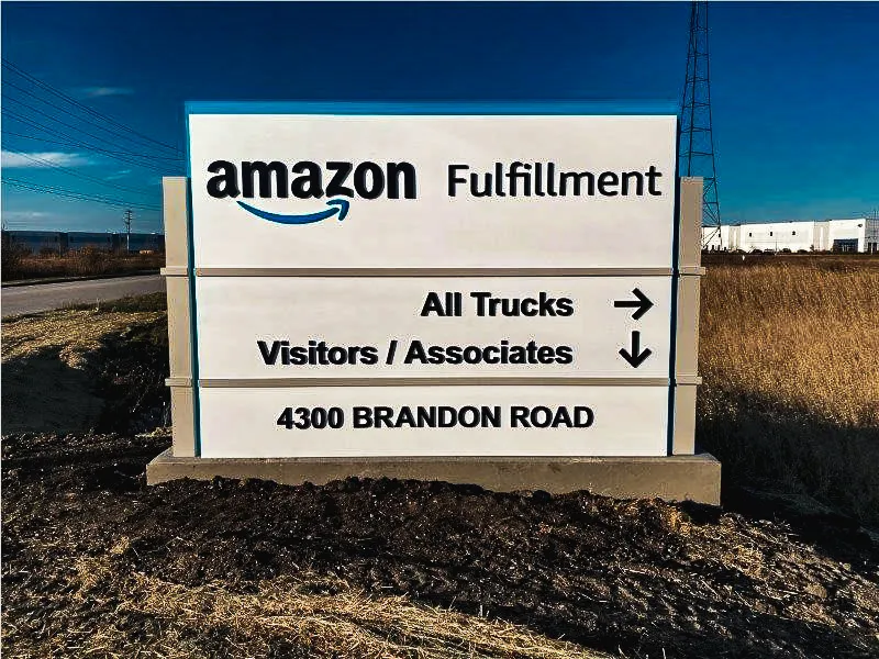 Commercial Exterior Sign for Amazon Fulfillment Center with Directional Awnings