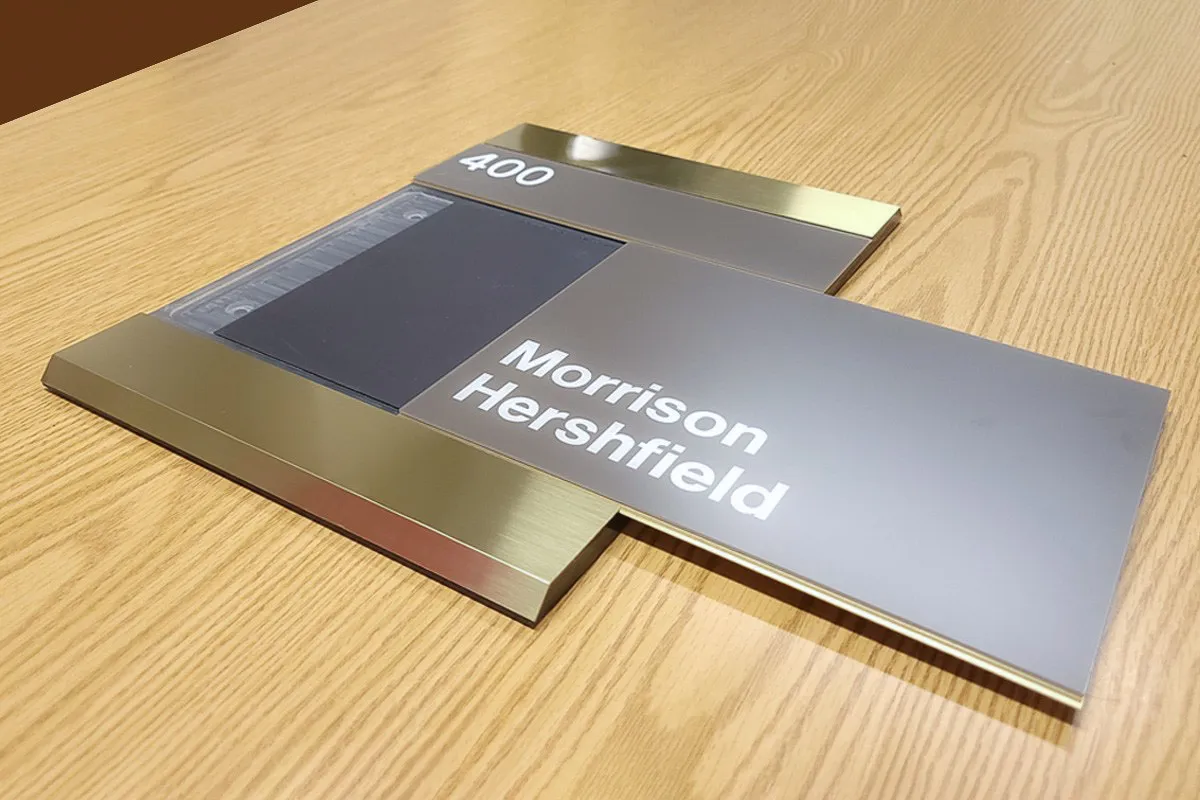Commercial interior exterior sign for Morrison Hershield, room 400