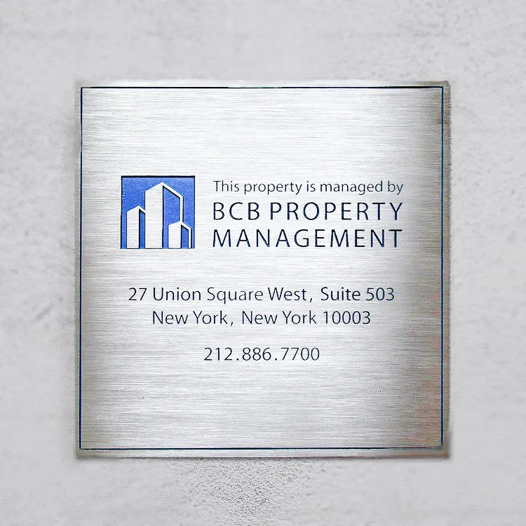 Commercial interior exterior sign for BCB Property Management office