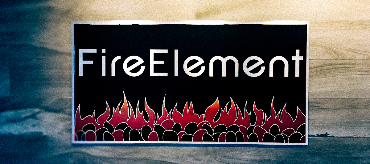 Commercial exterior sign for FireElement with stylized flame graphic