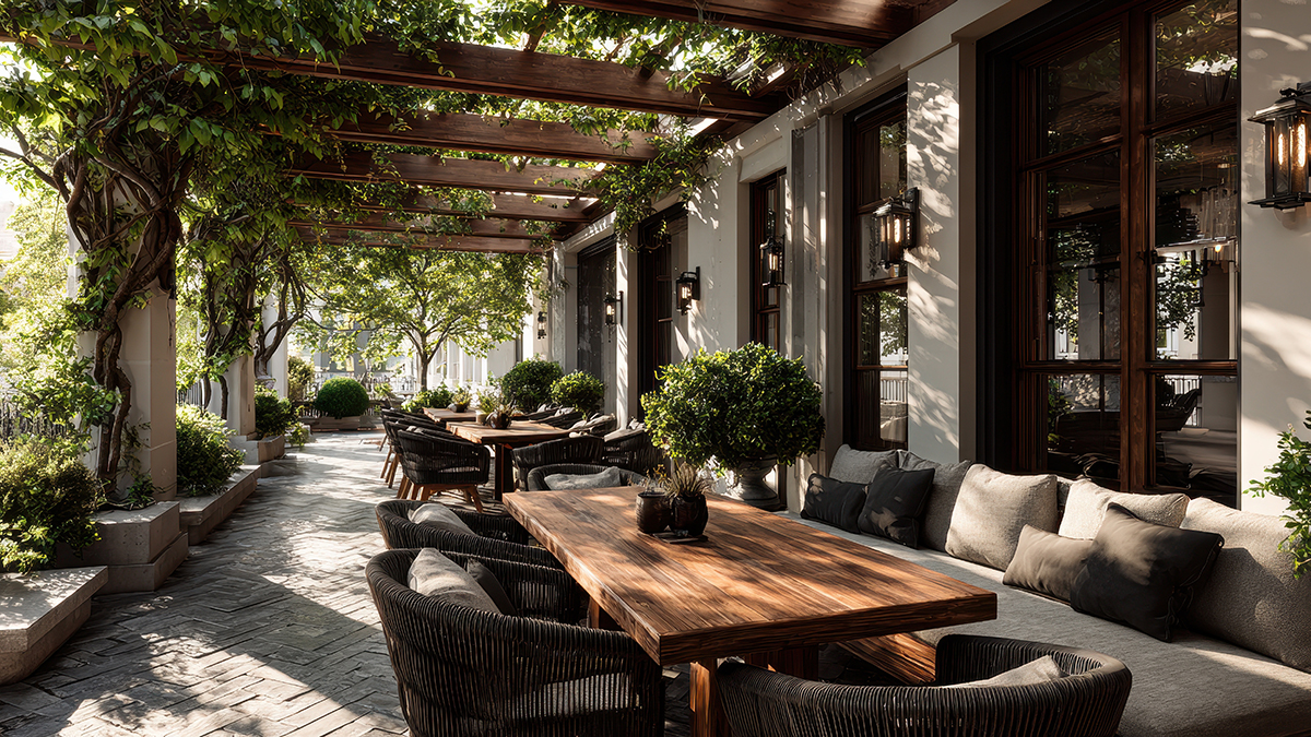 Custom commercial pergola structures designed and built by Martino Signs & Awnings