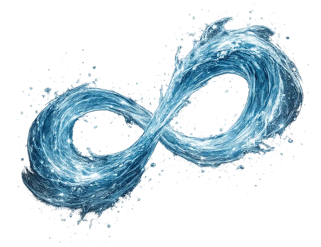 Water swirling in the shape of an infinity symbol on a transparent background.