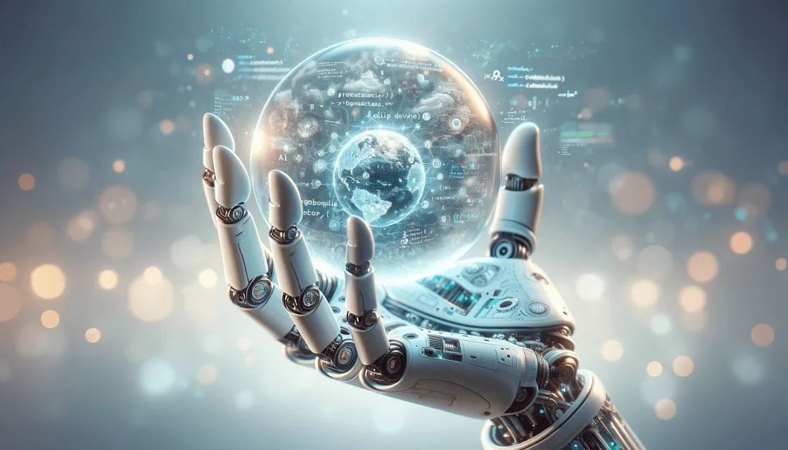 A robotic hand holding a globe in it's palm.