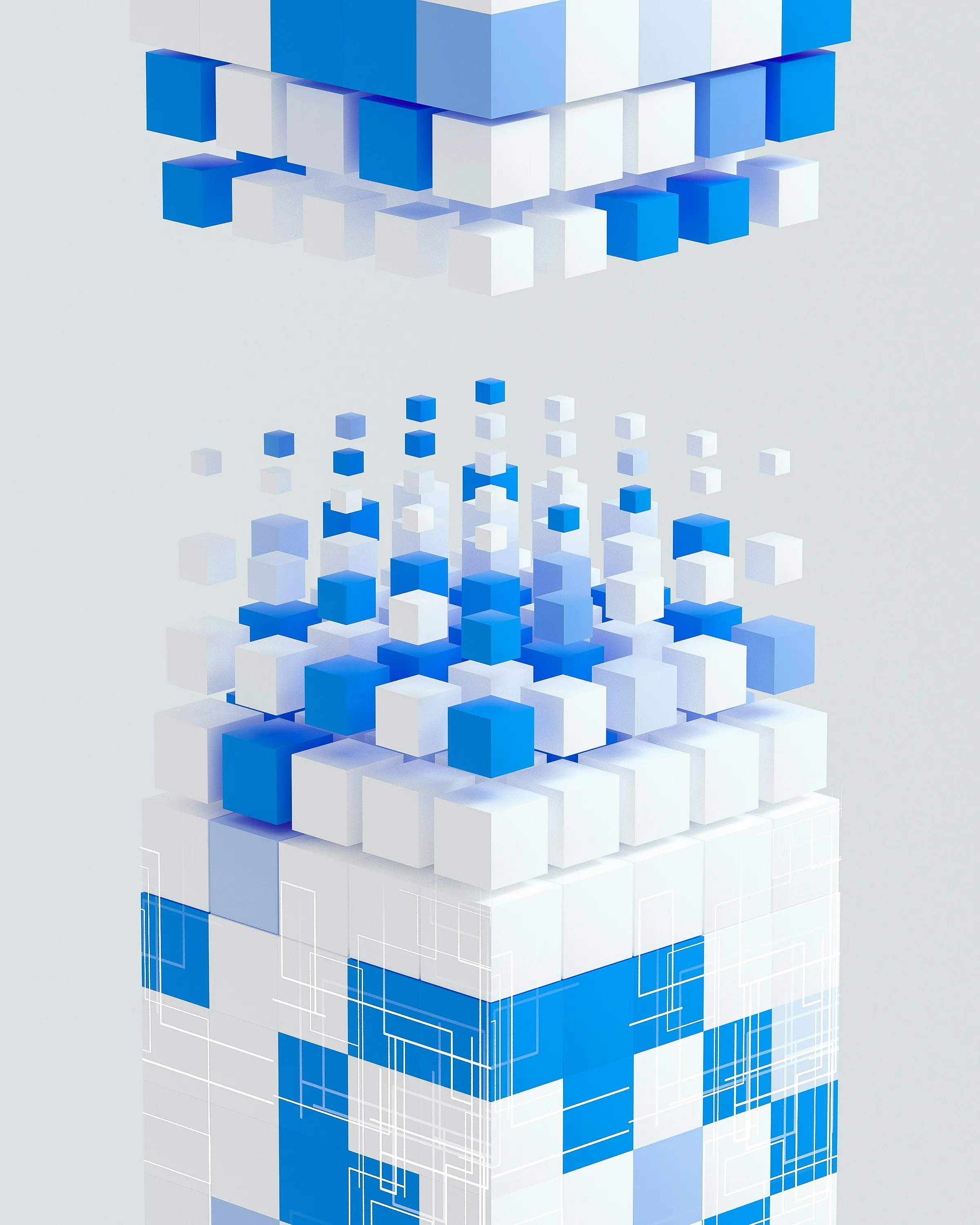 A blue and white box with squares on it.