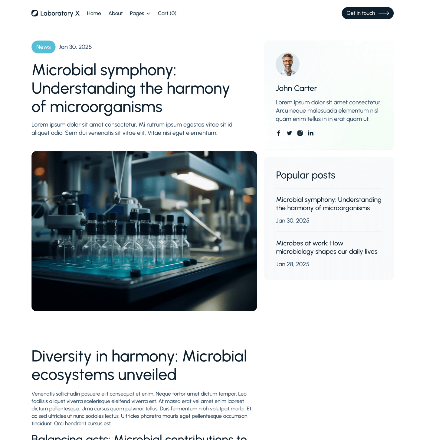 Laboratory X - Blog Post Main Page - Laboratory Webflow Template