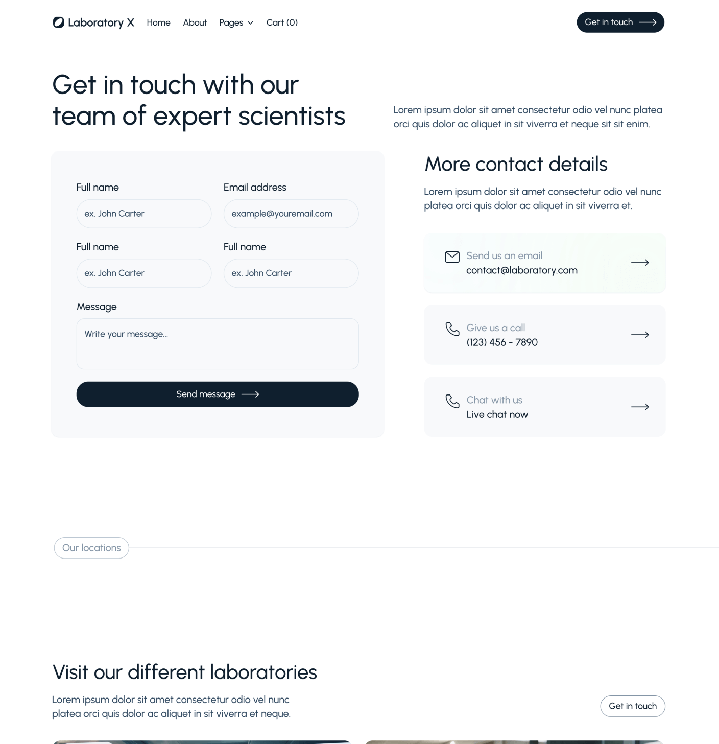 Laboratory X - Contact V1 Main Page - Laboratory Webflow Template