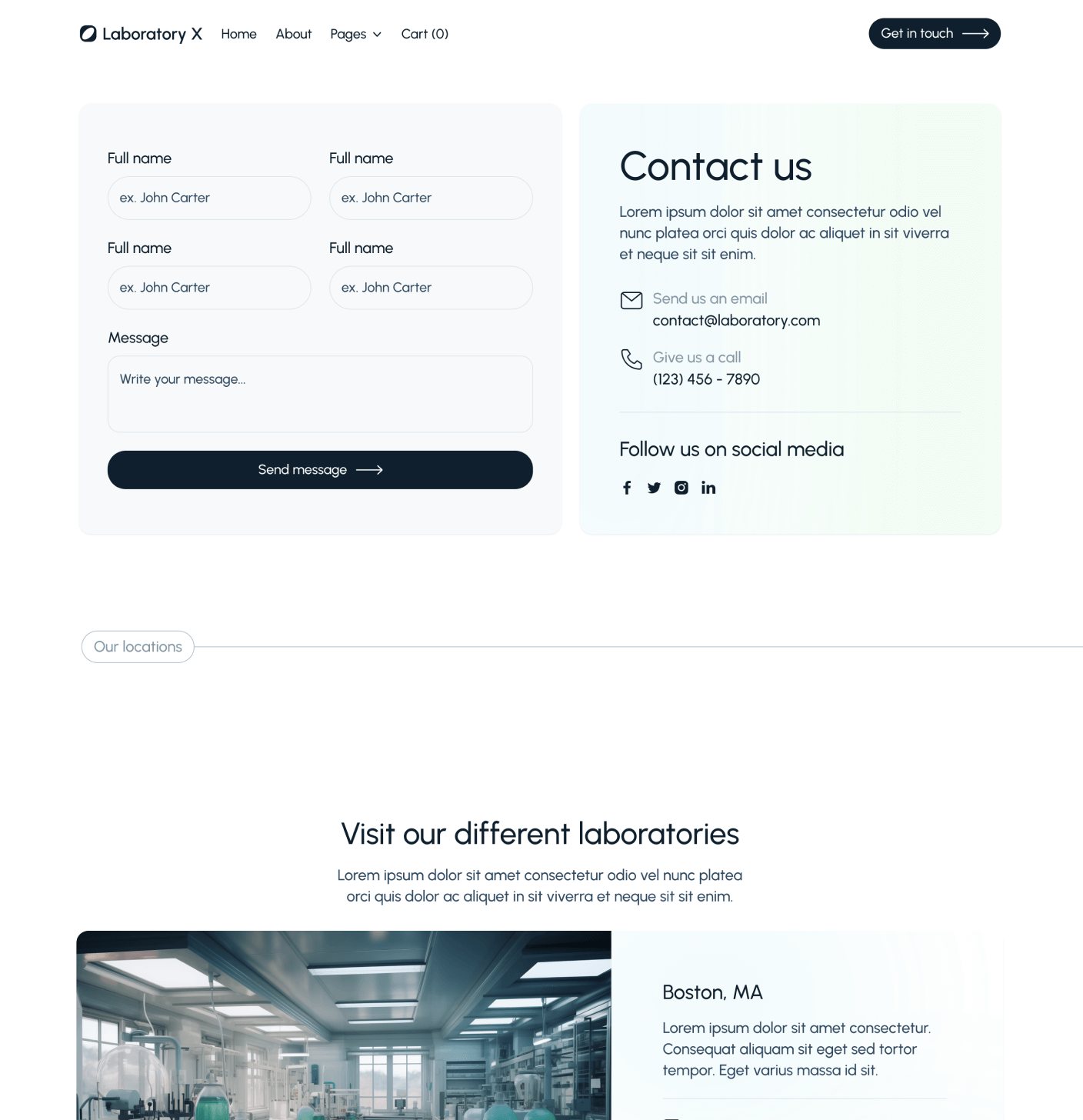 Laboratory X - Contact V3 Main Page - Laboratory Webflow Template