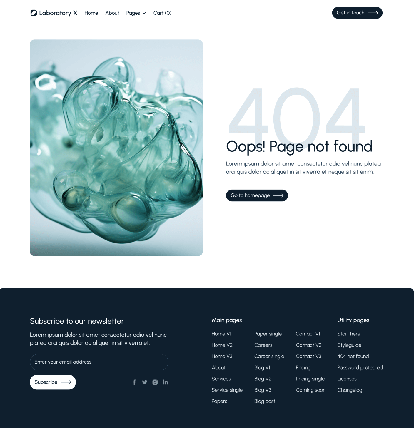 Laboratory X - 404 Not Found Utility Page - Laboratory Webflow Template