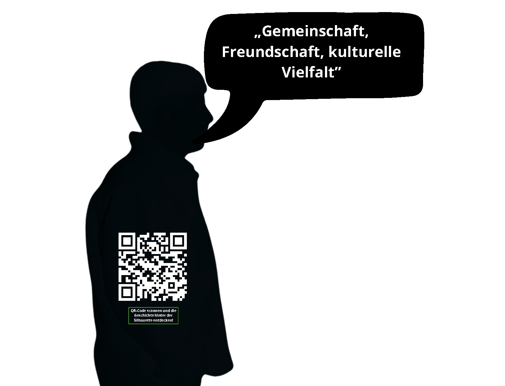 Silhouette Mann mit Sprechblase und QR-Code