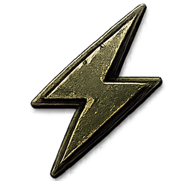 Gold metallic lightning bolt icon on a black background.