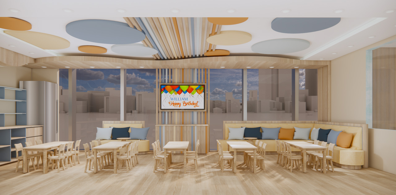 render of children seating area