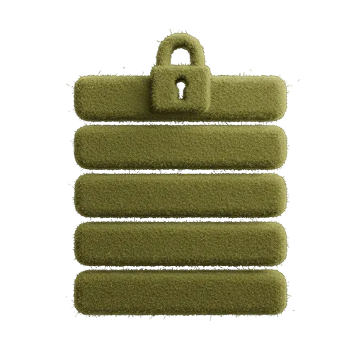 Green textured list icon with a padlock on top symbolizing secured or locked data.