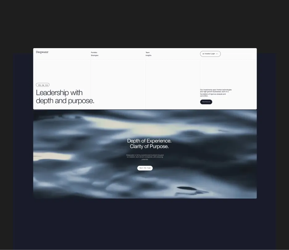 Deepwater website screen featuring a dark ocean surface.