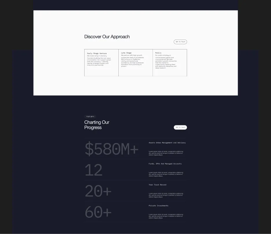 Deepwater website layout with a white content panel above a navy footer.