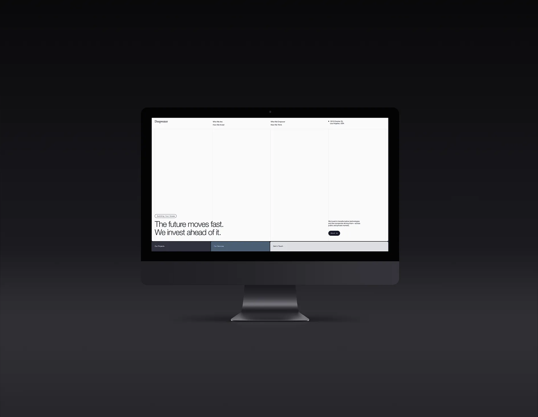 Minimal Deepwater interface screen floating against a black background.