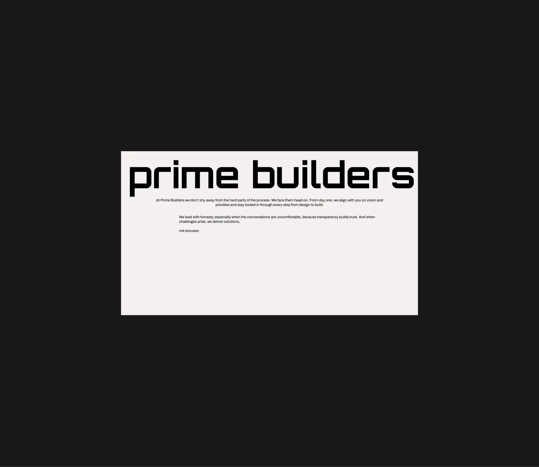Prime Builders wordmark displayed on a clean white card.