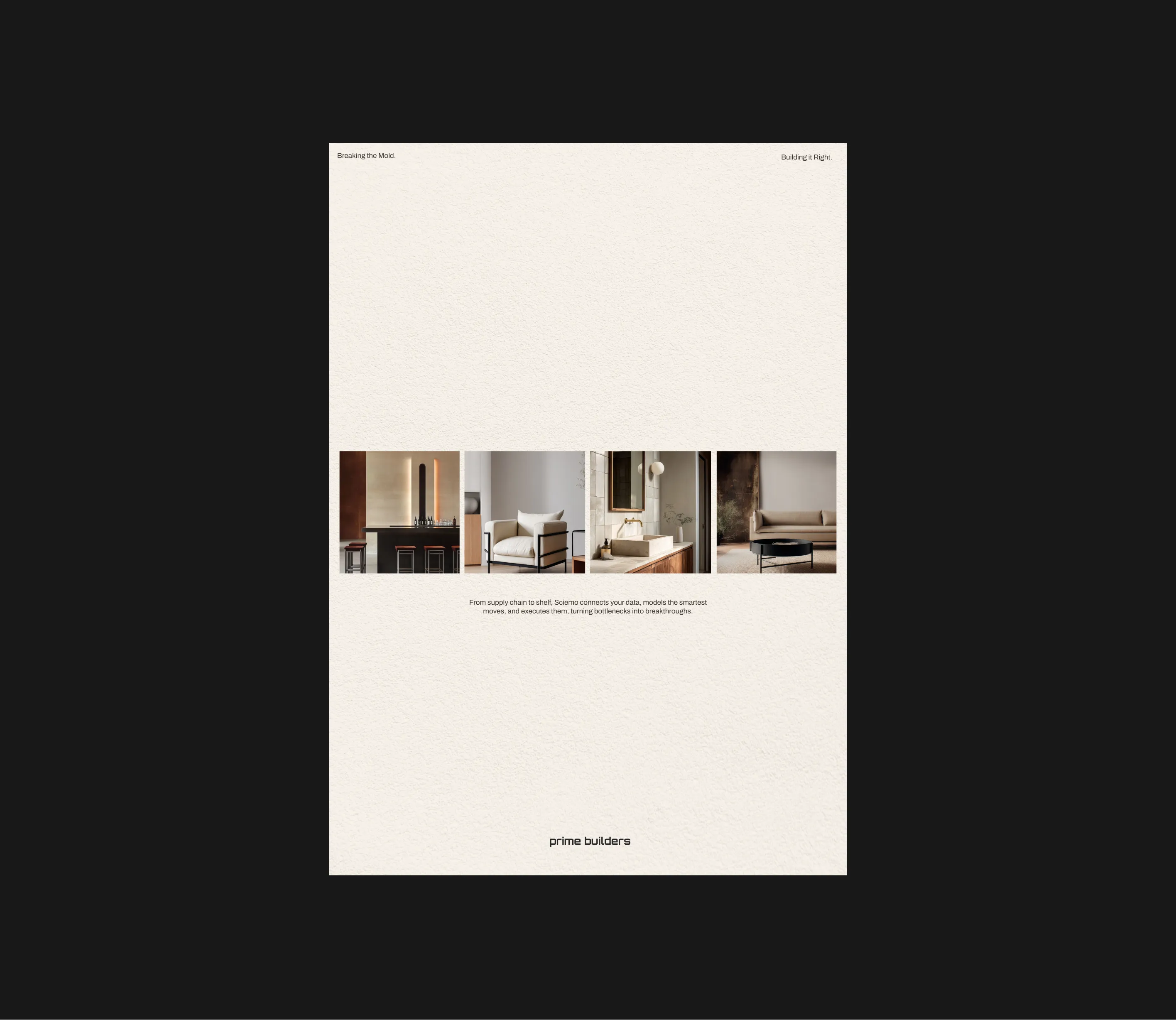 Prime Builders website page with a horizontal gallery of residential projects.