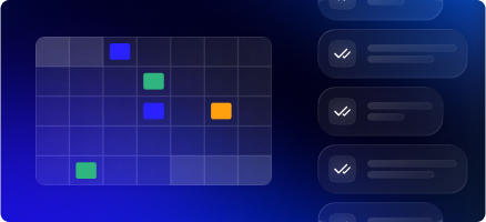 A blue background with squares and arrows.