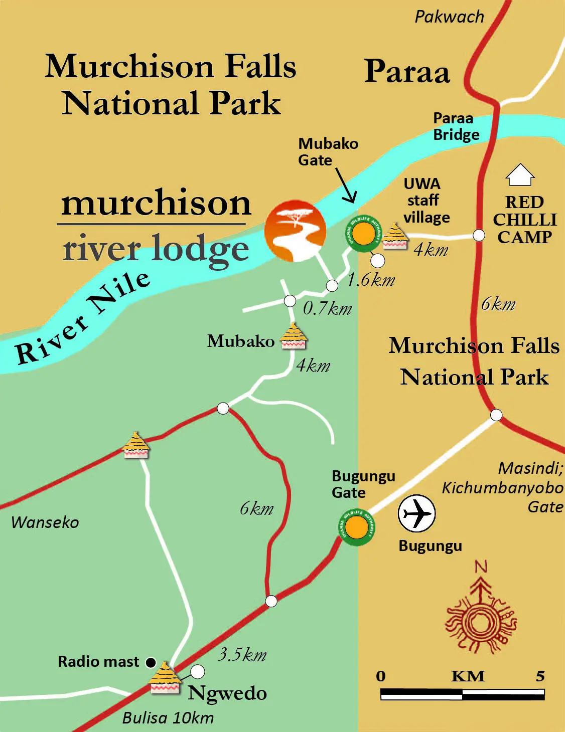 Local area map showing the location of Murchison River Lodge.