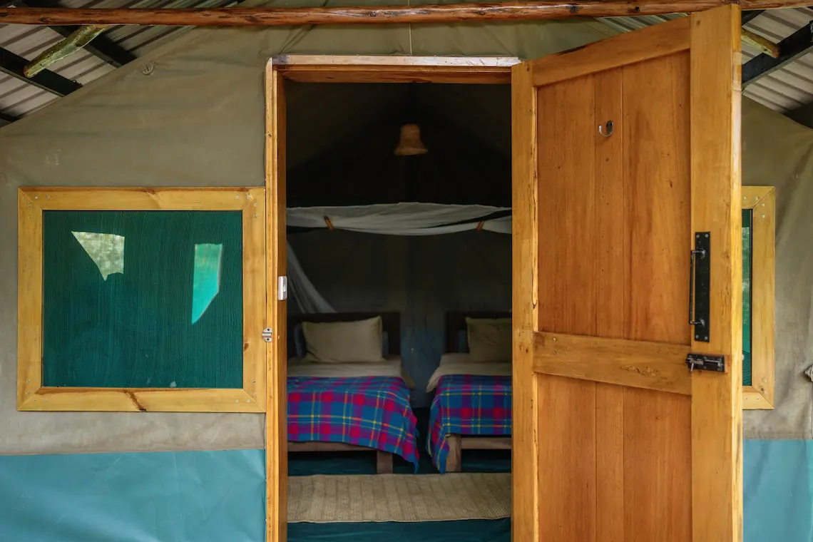 Comfortable Camping Tent with door open.