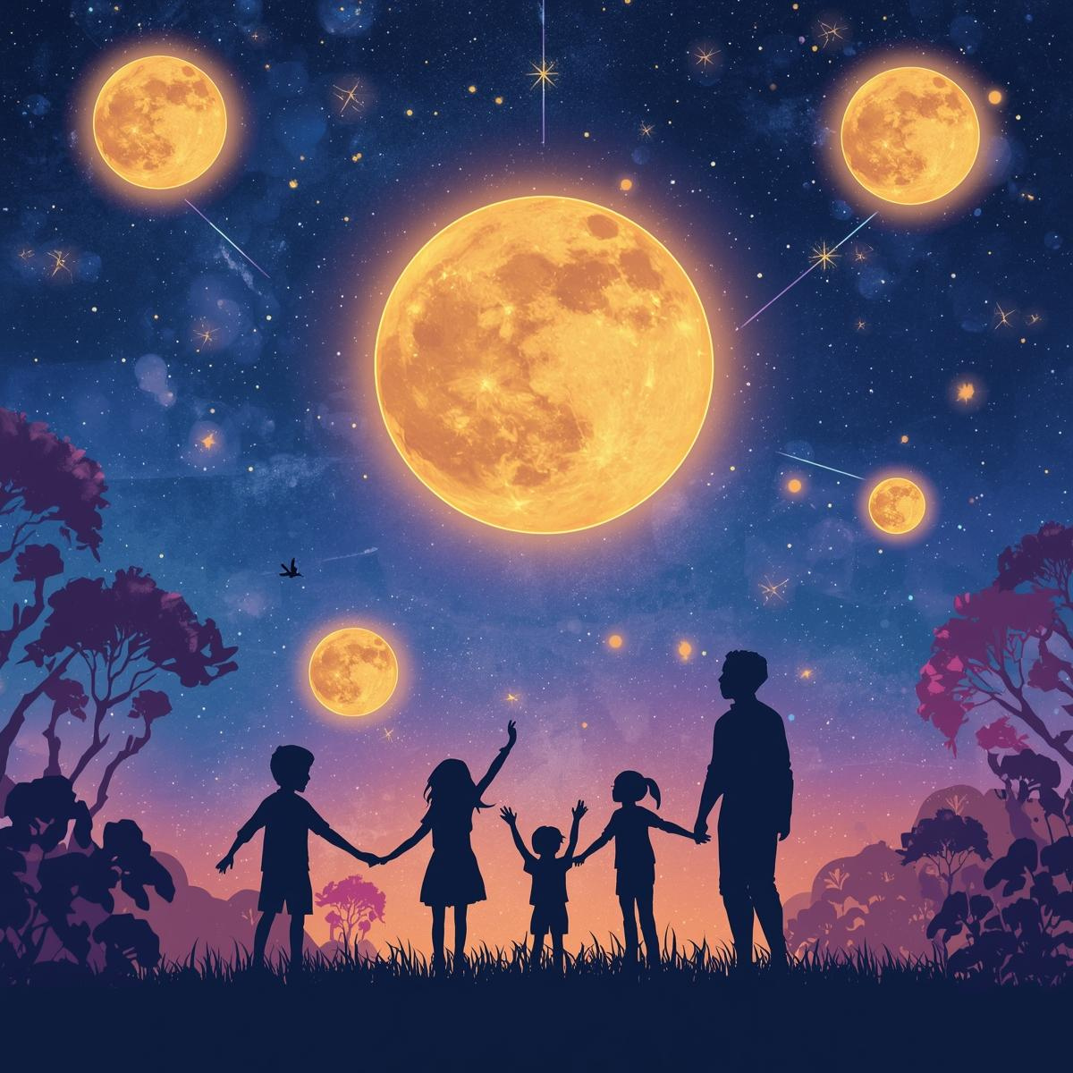 A parent and four children at sunset  completing celestial summer challenge