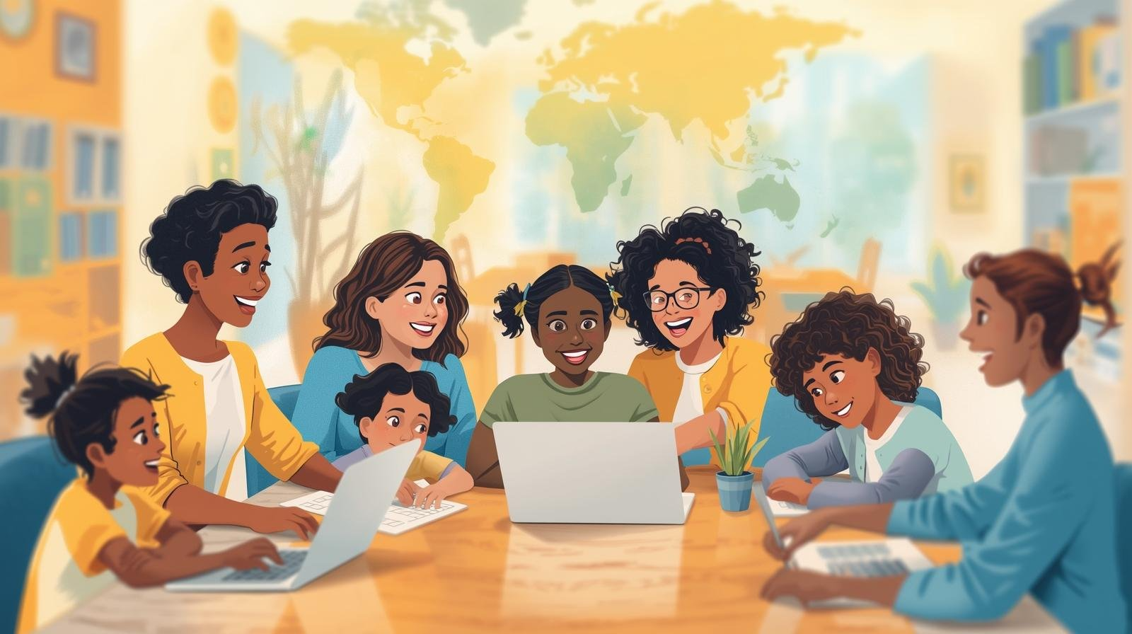 Learner led science: Illustration of children learning and creating together, symbolising curiosity, discovery, achievement, and student challenges.